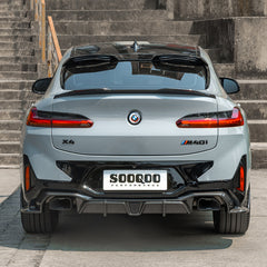 SOOQOO BMW X4 G02 carbon fibre rear diffuser - rear three-quarter view