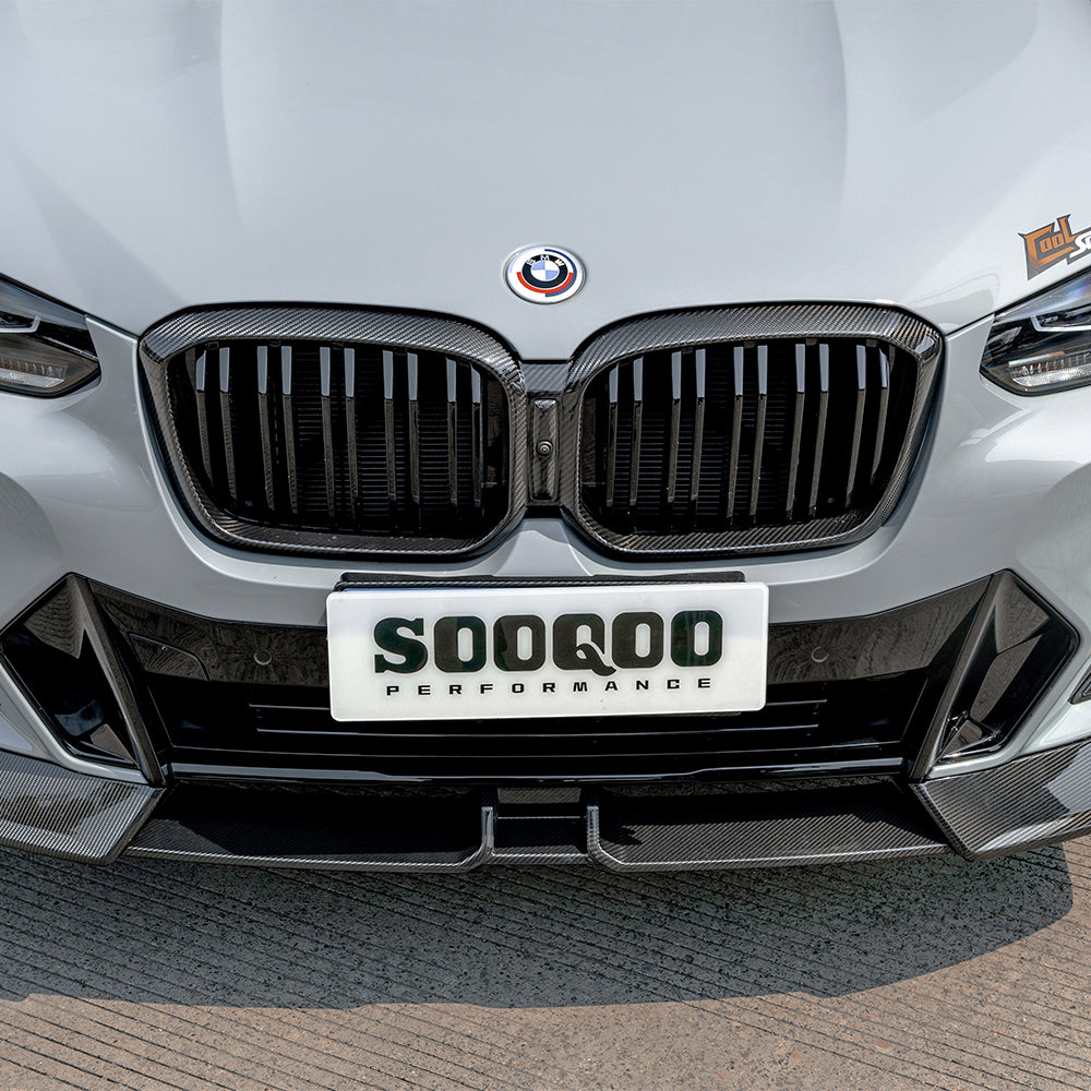 SOOQOO BMW X3 G01 carbon fibre front splitter - close-up of carbon fibre weave detail