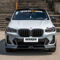 SOOQOO BMW X3 G01 carbon fibre front splitter - rear three-quarter view
