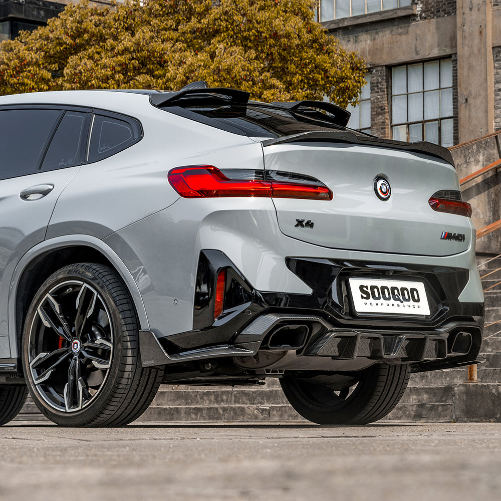 SOOQOO BMW X4M F98 carbon fibre spoiler - detail shot of mounting points