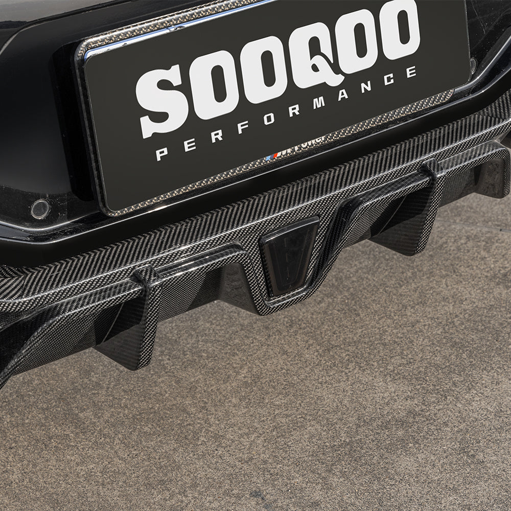 SOOQOO BMW X4M F98 carbon fibre rear diffuser - full vehicle shot with part installed
