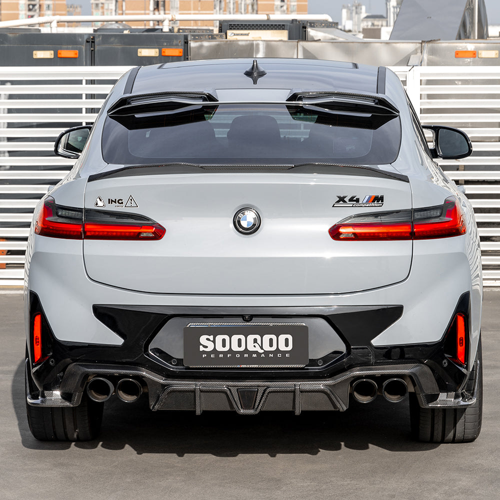 SOOQOO BMW X4M F98 carbon fibre rear diffuser - close-up of carbon fibre weave detail