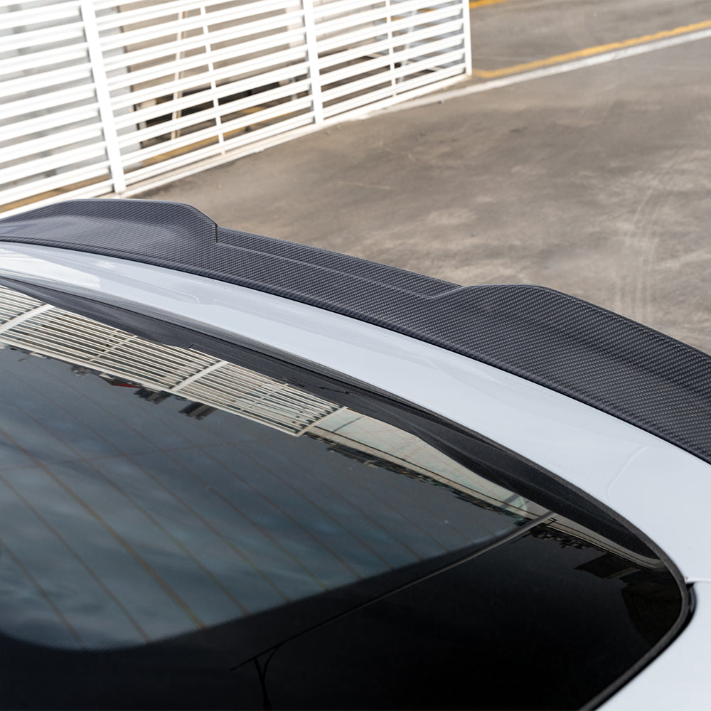 SOOQOO BMW X4M F98 carbon fibre spoiler - rear three-quarter view