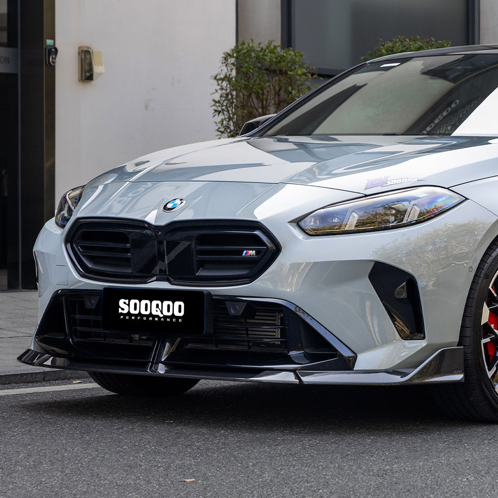 SOOQOO BMW 2 Series F74 carbon fibre front splitter - close-up of carbon fibre weave detail