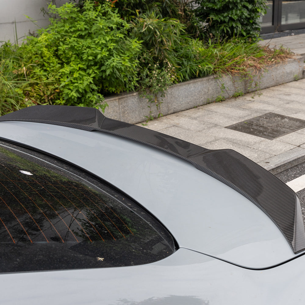 SOOQOO BMW 2 Series F74 carbon fibre spoiler - top-down view showing panel alignment