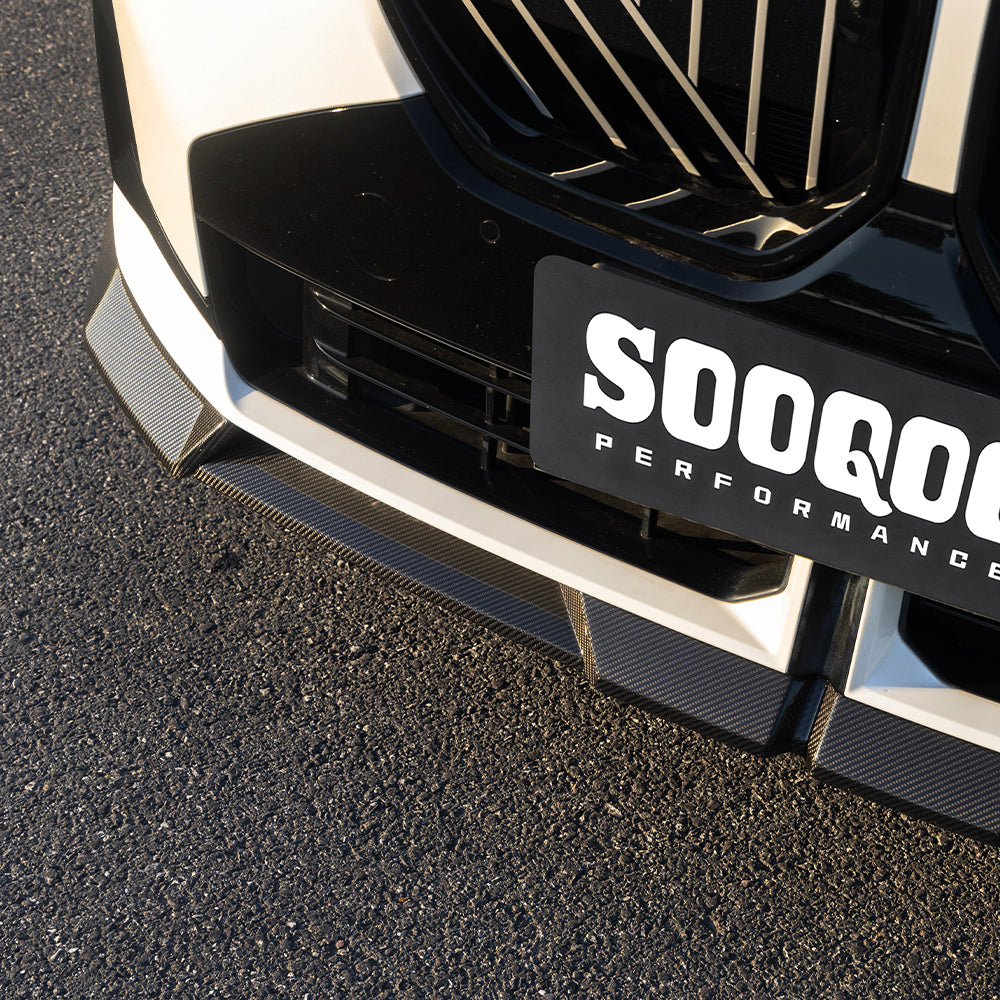 SOOQOO BMW X3 G45 carbon fibre front splitter - close-up of carbon fibre weave detail
