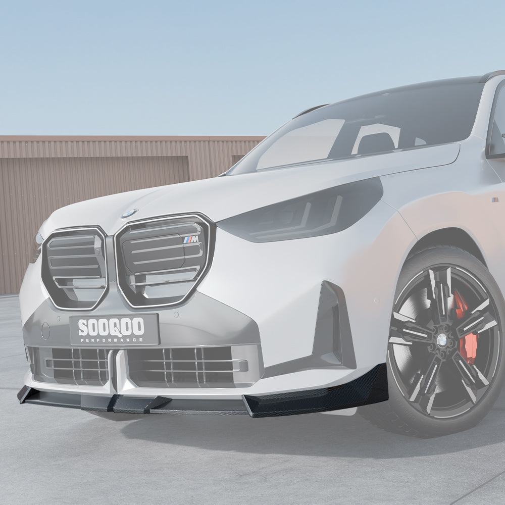 SOOQOO BMW X3 G45 carbon fibre front splitter - close-up of carbon fibre weave detail