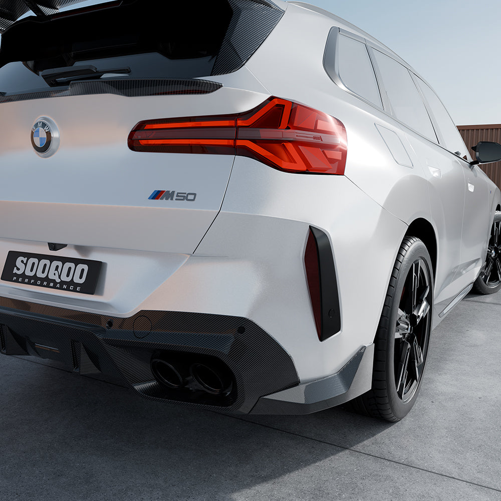 SOOQOO BMW X3 G45 carbon fibre rear diffuser - full vehicle shot with part installed