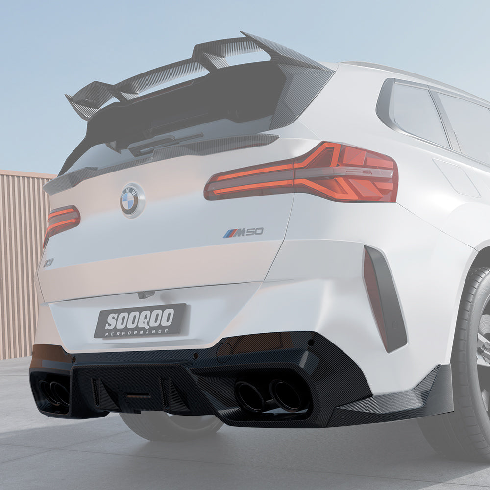 SOOQOO BMW X3 G45 carbon fibre rear diffuser - close-up of carbon fibre weave detail