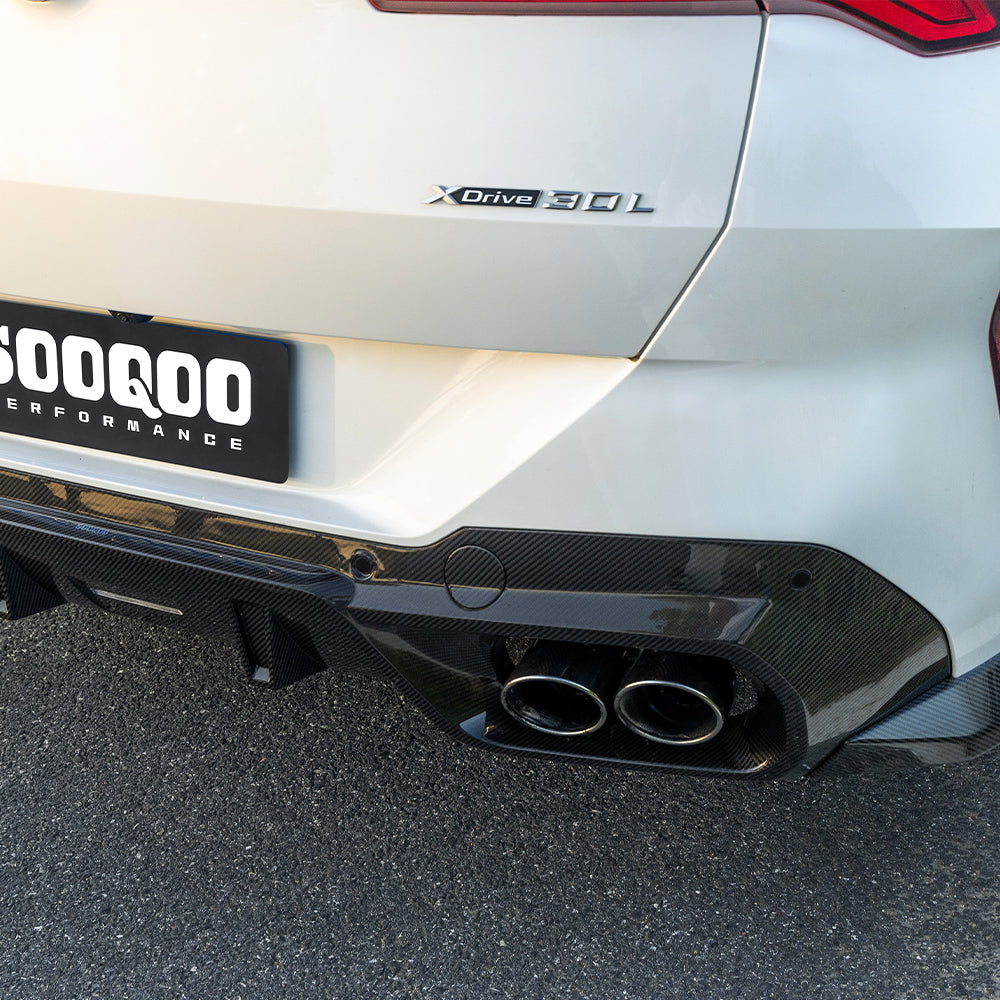 SOOQOO BMW X3 G45 carbon fibre rear diffuser - rear three-quarter view
