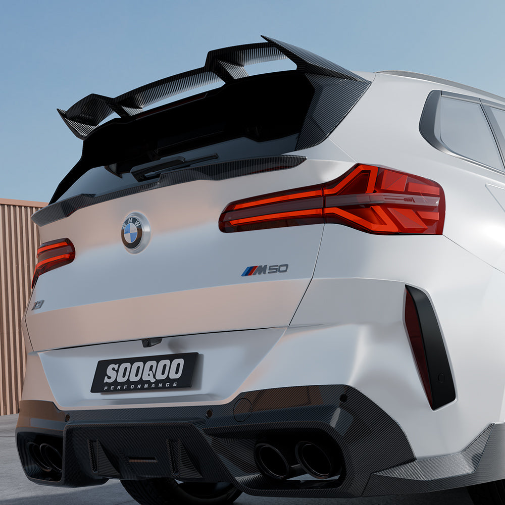 SOOQOO BMW X3 G45 carbon fibre spoiler - full vehicle shot with part installed