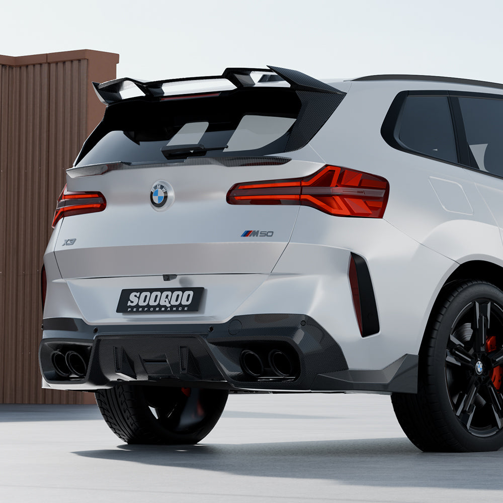 SOOQOO BMW X3 G45 carbon fibre spoiler - full vehicle shot with part installed