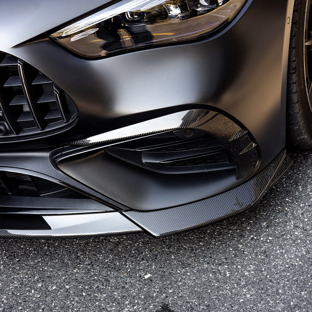 SOOQOO Mercedes-Benz CLE 53  carbon fibre front bumper trim - rear three-quarter view