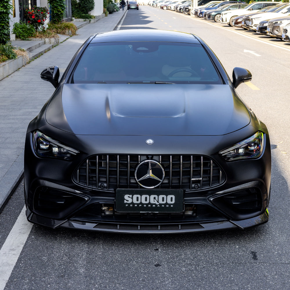 SOOQOO Mercedes-Benz CLE 53  carbon fibre front splitter - top-down view showing panel alignment