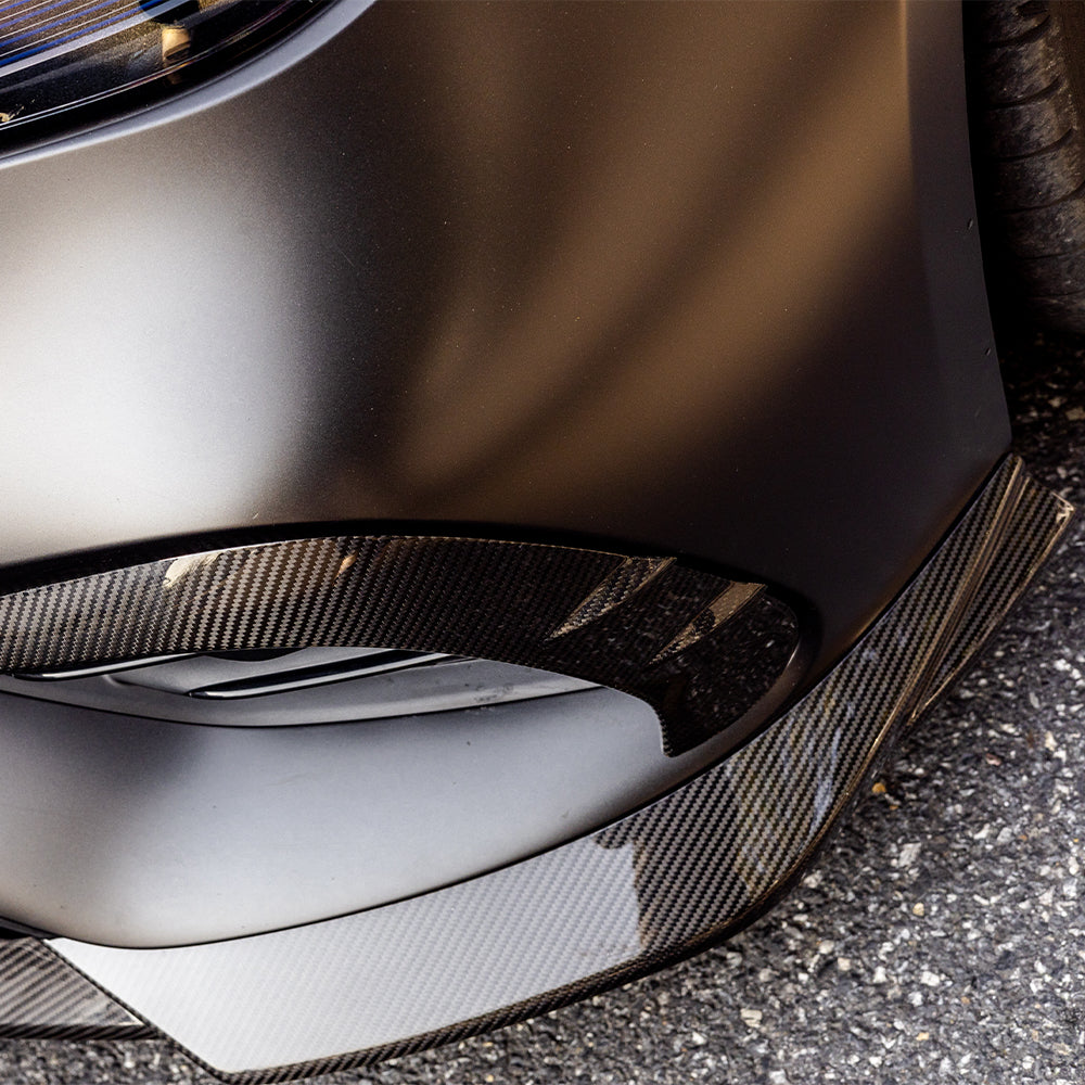 SOOQOO Mercedes-Benz CLE 53  carbon fibre front splitter - top-down view showing panel alignment