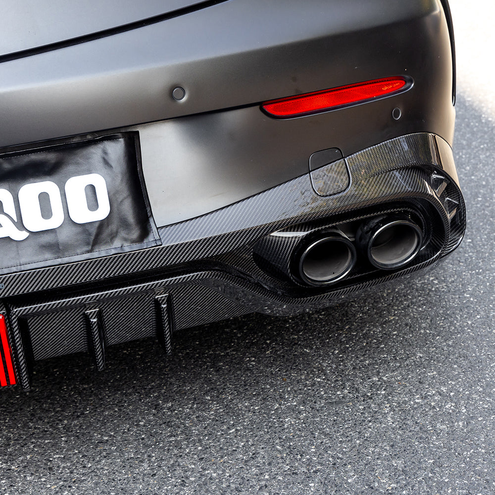 SOOQOO Mercedes-Benz CLE 53  carbon fibre rear diffuser - top-down view showing panel alignment