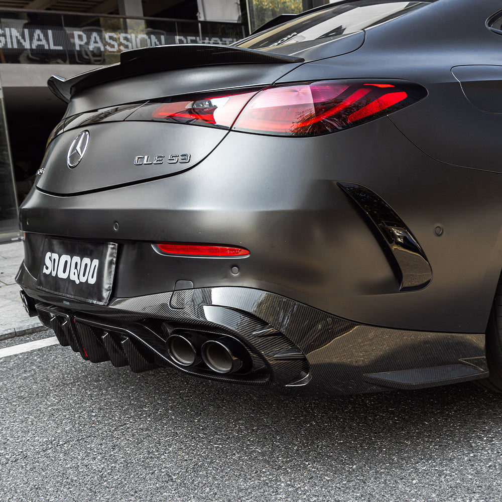SOOQOO Mercedes-Benz CLE 53  carbon fibre rear diffuser - close-up of carbon fibre weave detail