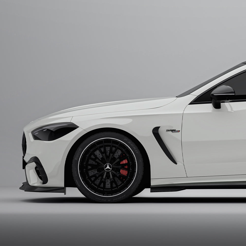 SOOQOO Mercedes-Benz CLE 53  carbon fibre side skirt - installation fitment view