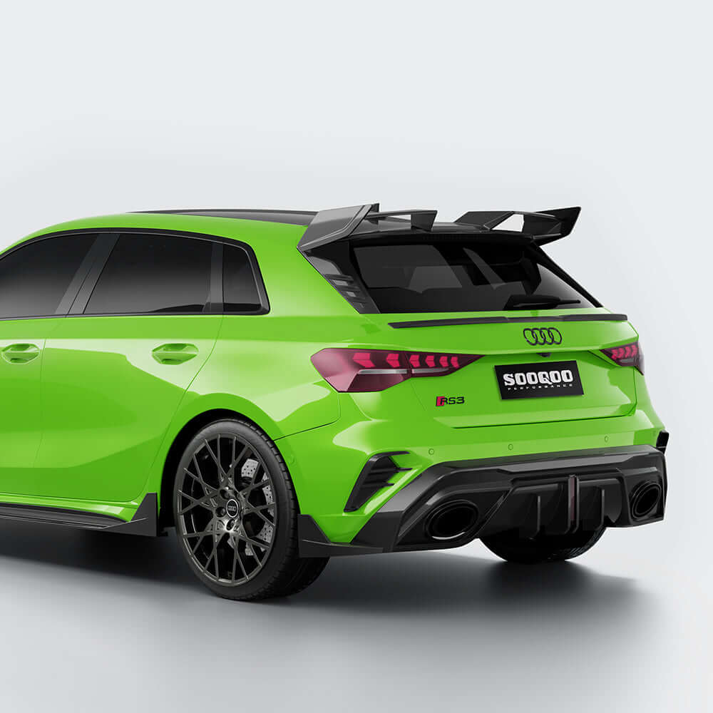 SOOQOO Audi RS3  carbon fibre rear diffuser - side profile view