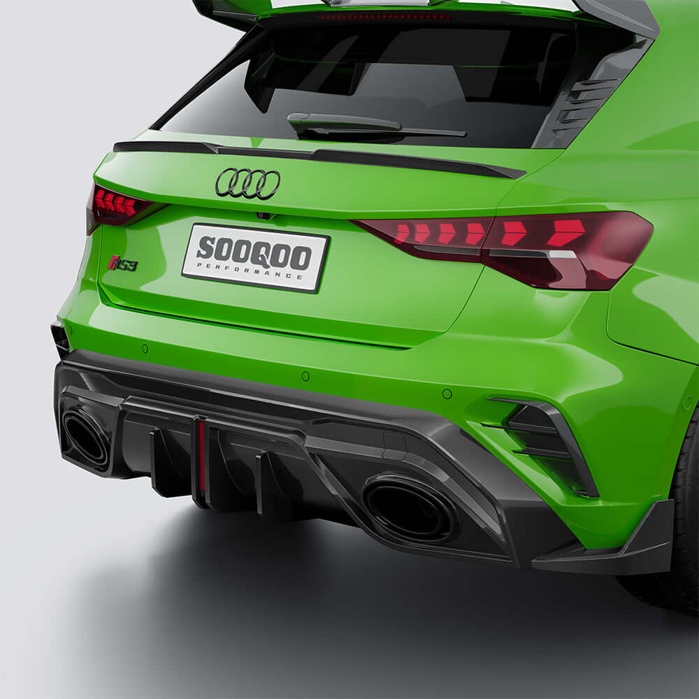 SOOQOO Audi RS3  carbon fibre rear diffuser - full vehicle shot with part installed