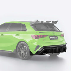 SOOQOO Audi RS3  carbon fibre rear diffuser - close-up of carbon fibre weave detail