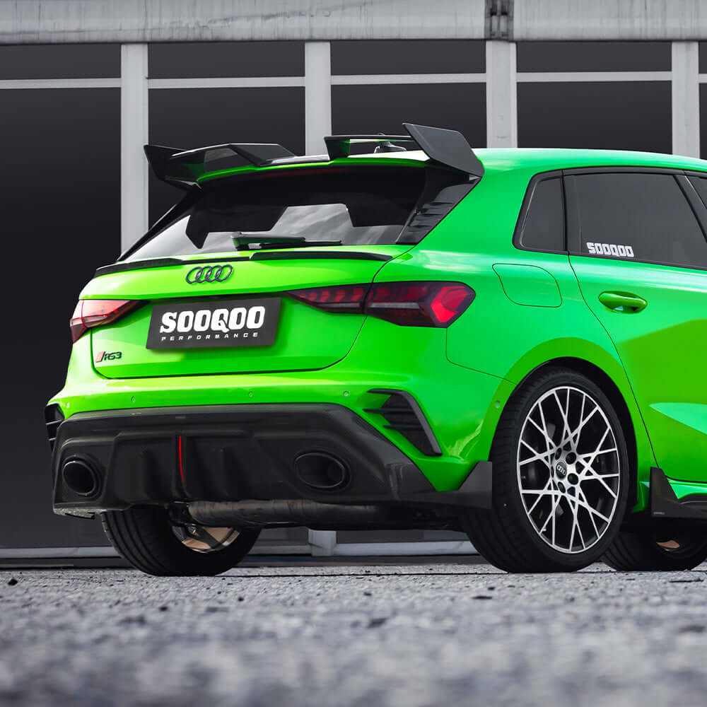 SOOQOO Audi RS3  carbon fibre rear diffuser - close-up of carbon fibre weave detail