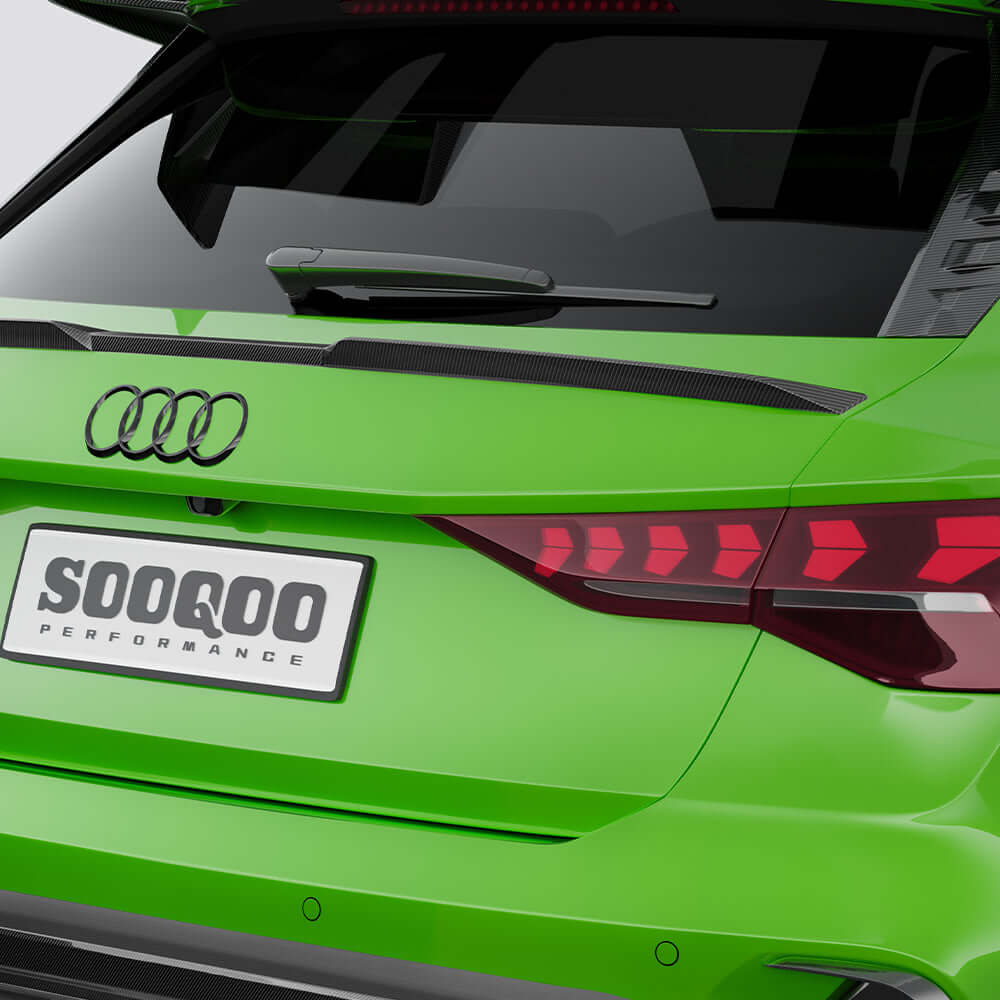 SOOQOO Audi RS3  carbon fibre spoiler - full vehicle shot with part installed