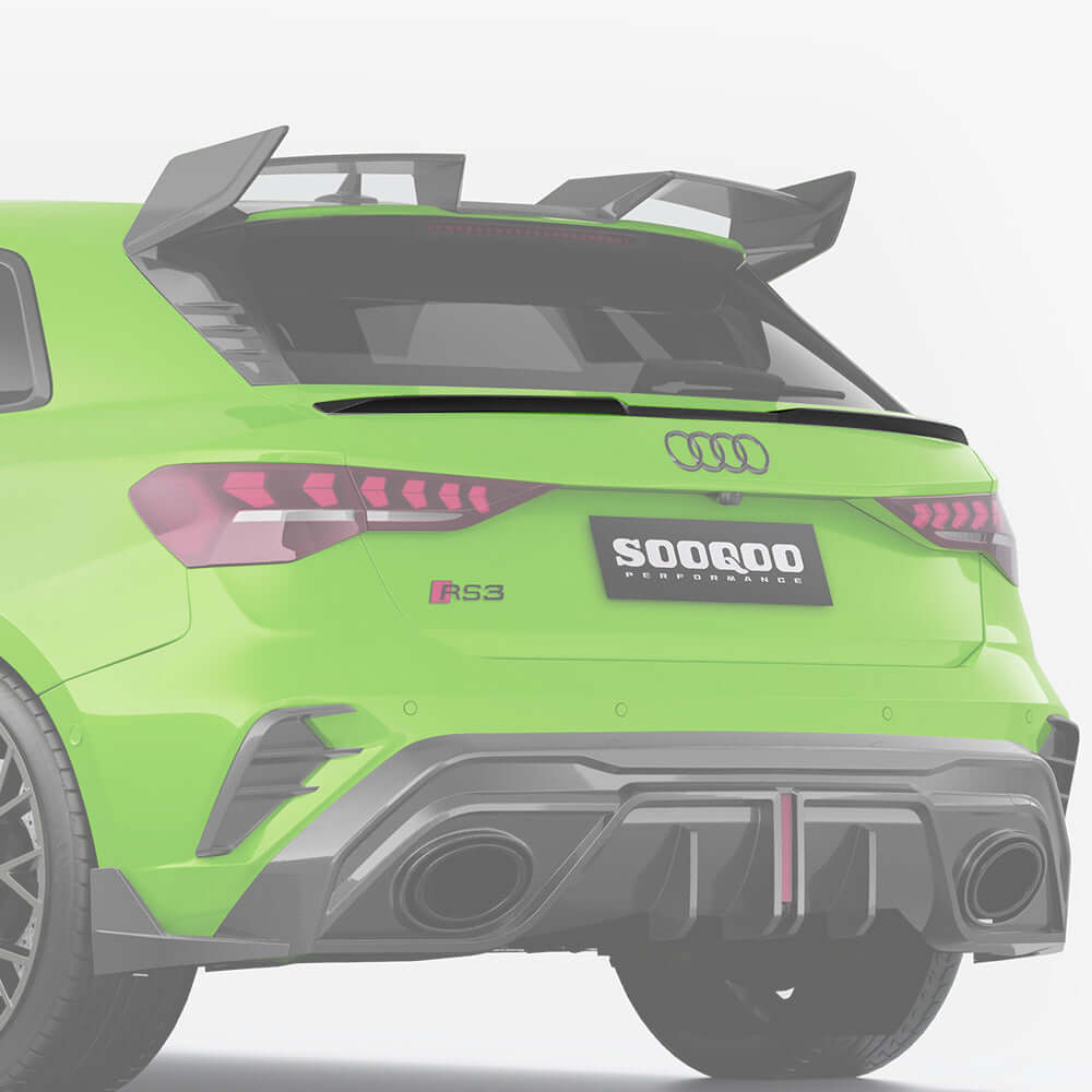 SOOQOO Audi RS3  carbon fibre spoiler - close-up of carbon fibre weave detail