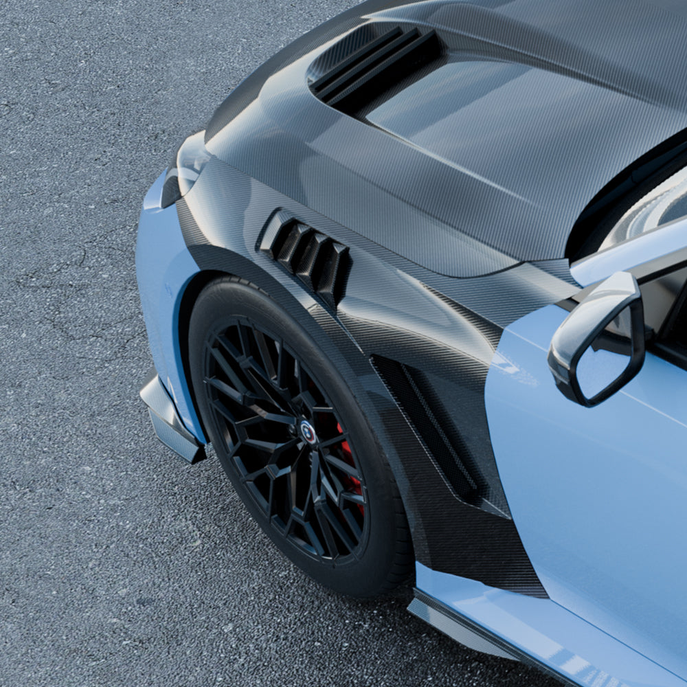 SOOQOO BMW M2 G87 carbon fibre side fender - side profile view