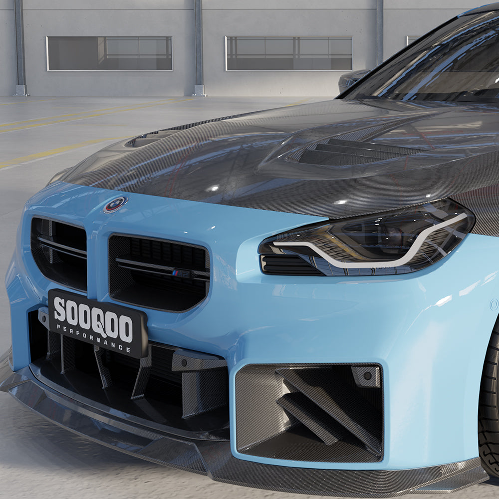 SOOQOO BMW M2 G87 carbon fibre hood - installation fitment view