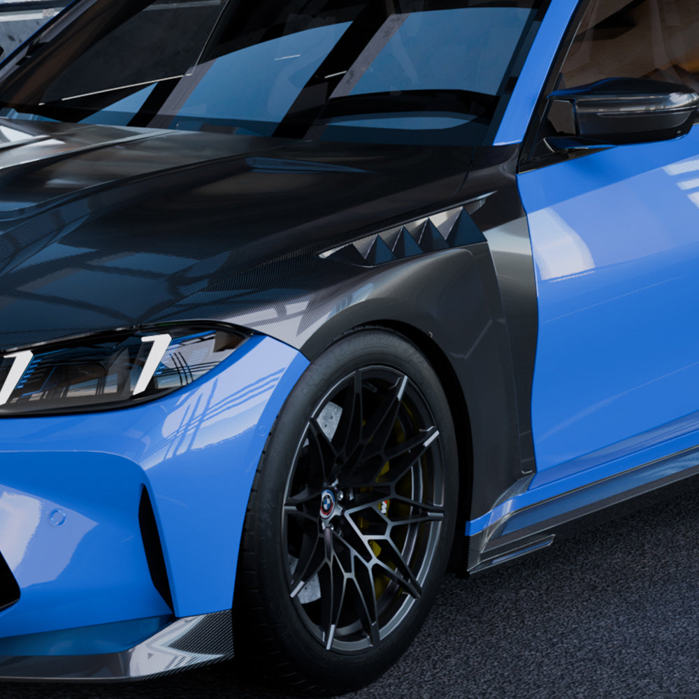 SOOQOO BMW M3 G80 carbon fibre side fender - side profile view