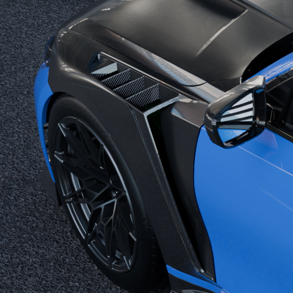 SOOQOO BMW M3 G80 carbon fibre side fender - front three-quarter view