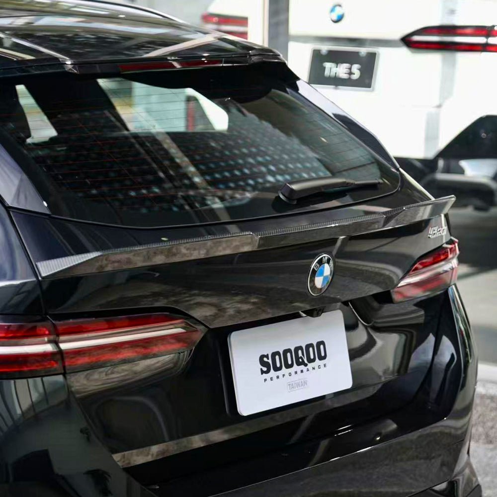 SOOQOO BMW M5 G99 carbon fibre spoiler - rear three-quarter view
