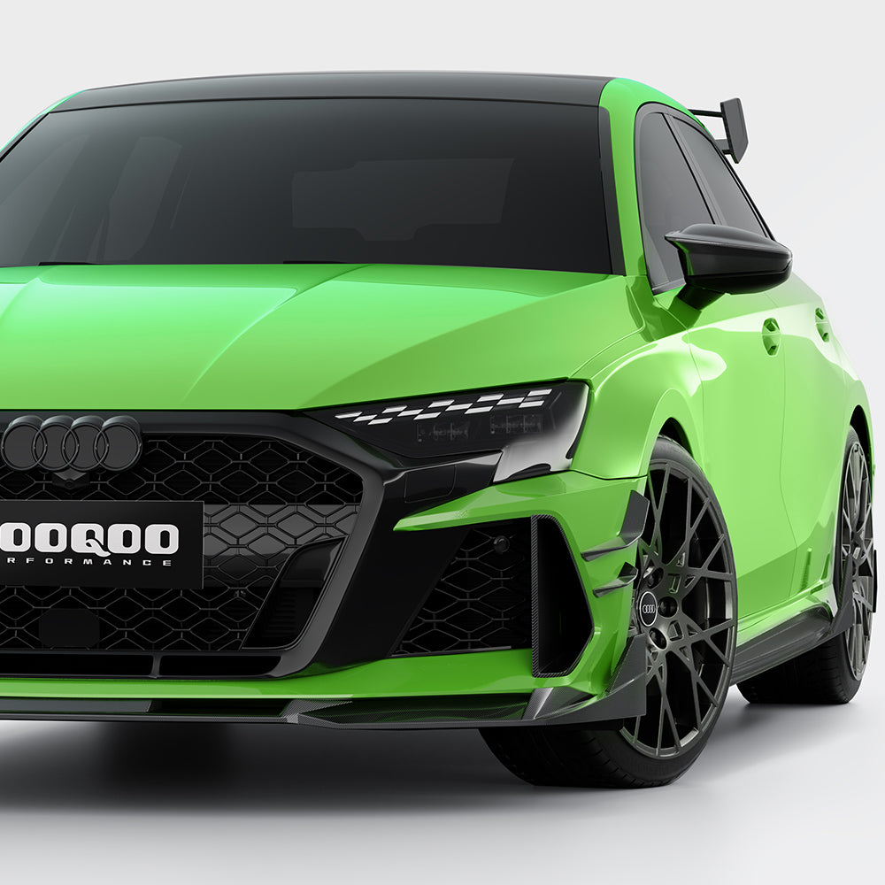SOOQOO Audi RS3  carbon fibre canard - top-down view showing panel alignment
