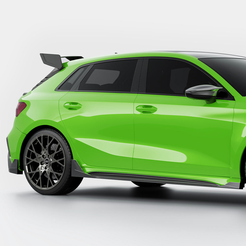 SOOQOO Audi RS3  carbon fibre side skirt - top-down view showing panel alignment