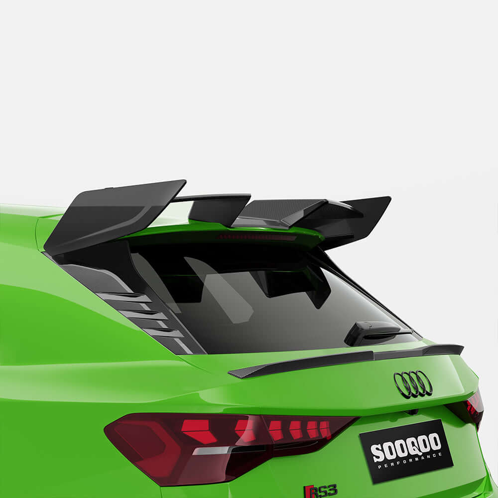 SOOQOO Audi RS3  carbon fibre spoiler - side profile view