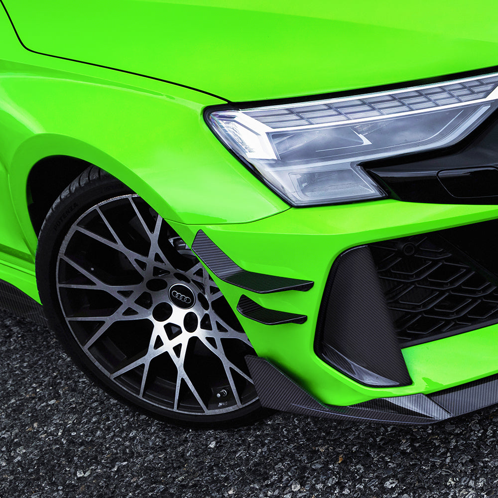 SOOQOO Audi RS3  carbon fibre canard - rear three-quarter view