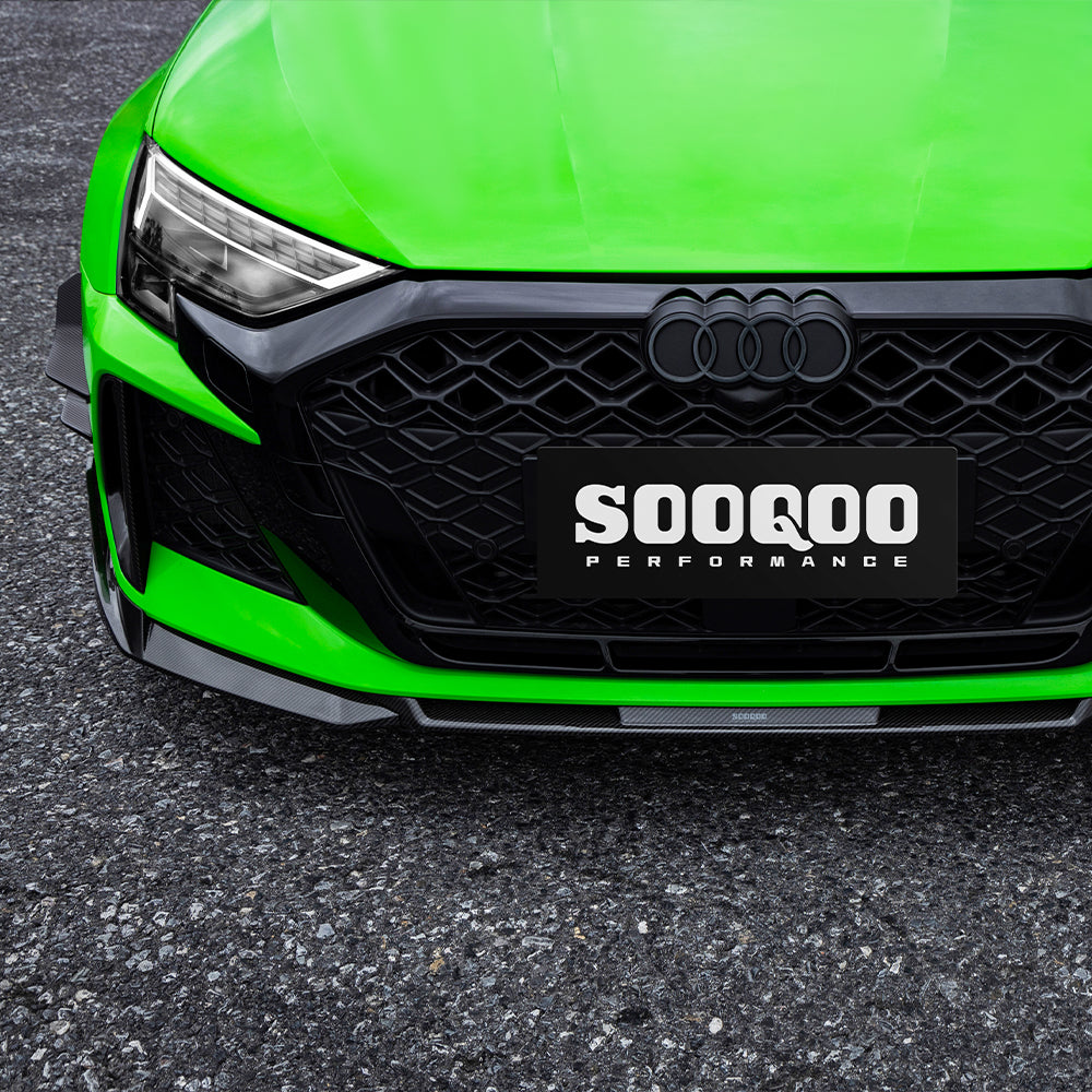 SOOQOO Audi RS3  carbon fibre front splitter - rear three-quarter view