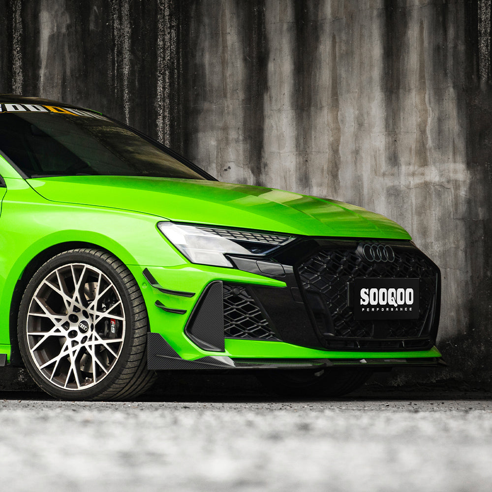 SOOQOO Audi RS3  carbon fibre front splitter - close-up of carbon fibre weave detail