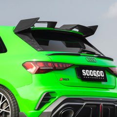 SOOQOO Audi RS3  carbon fibre spoiler - rear three-quarter view