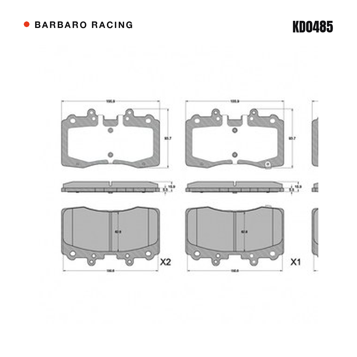 Barbaro Racing KD0485 brake pad shape drawing