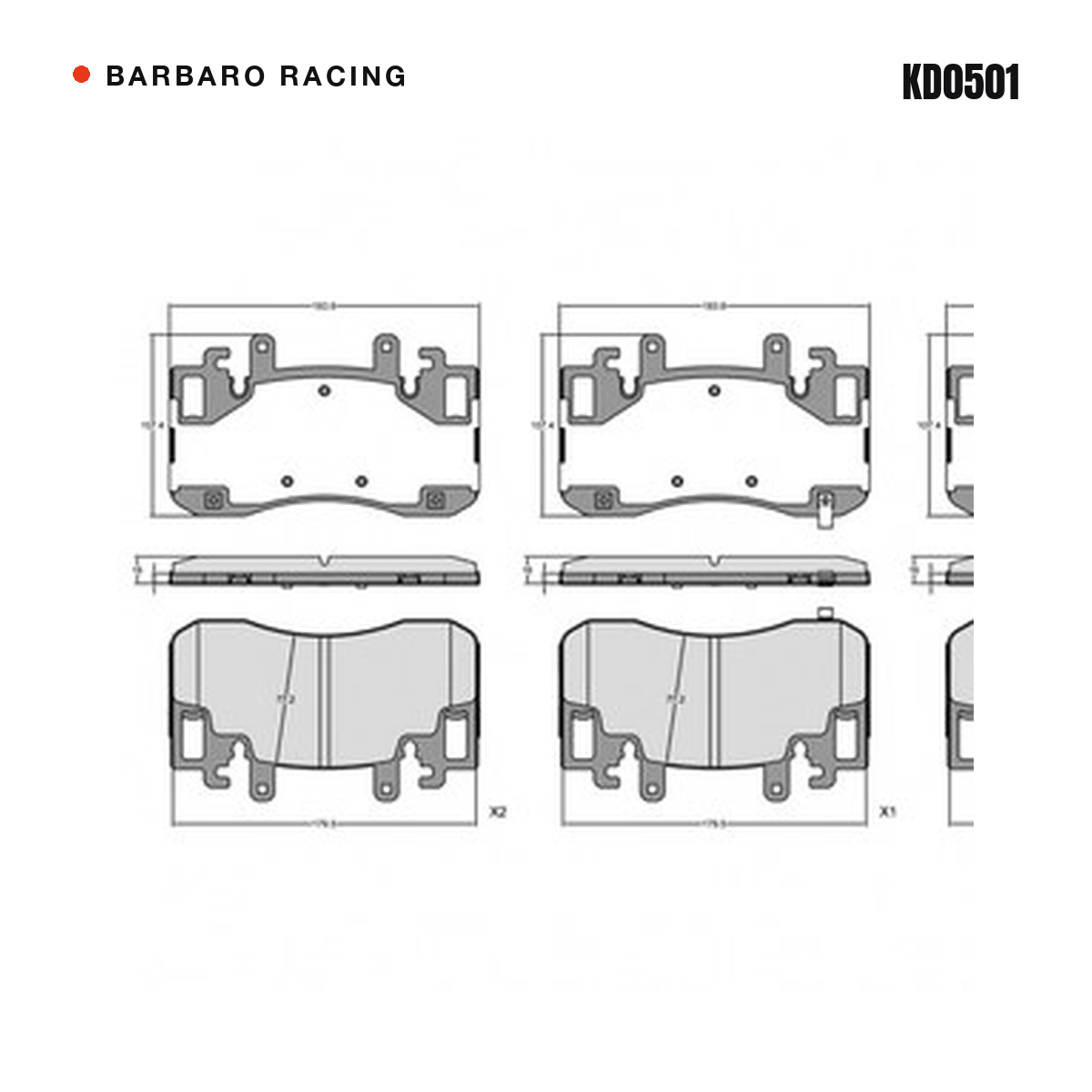 Barbaro Racing KD0501 brake pad shape drawing