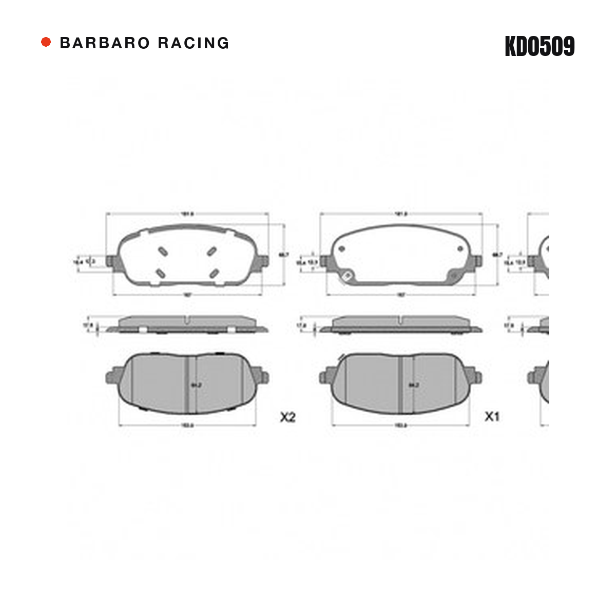 Barbaro Racing KD0509 brake pad shape drawing