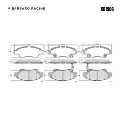 Barbaro Racing KD1506 brake pad shape drawing - 136.5 x 56.1 x 15.6 mm