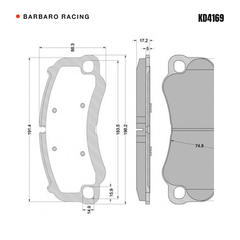 Barbaro Racing KD4169 brake pad shape drawing - 198.2 x 88.3 x 17.2 mm