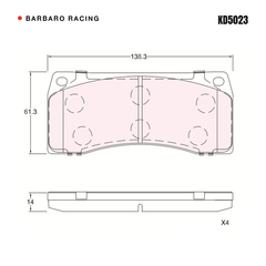 Barbaro Racing KD5023 brake pad shape drawing - 138.3 x 61.3 x 14 mm