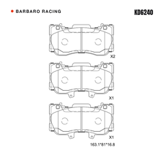 Barbaro Racing KD6240 brake pad shape drawing - 163.1 x 81 x 16.8 mm
