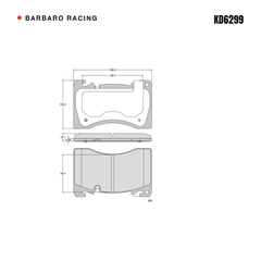 Barbaro Racing KD6299 brake pad shape drawing - 166.6 x 103.2 x 16.1 mm