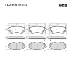 Barbaro Racing KD6529 brake pad shape drawing - 141.7 x 66.9 x 17.8 mm