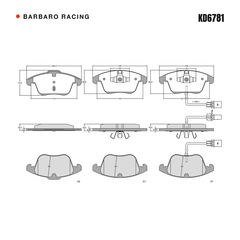 Barbaro Racing KD6781 brake pad shape drawing - 156.4 x 71.7 x 18.5 mm